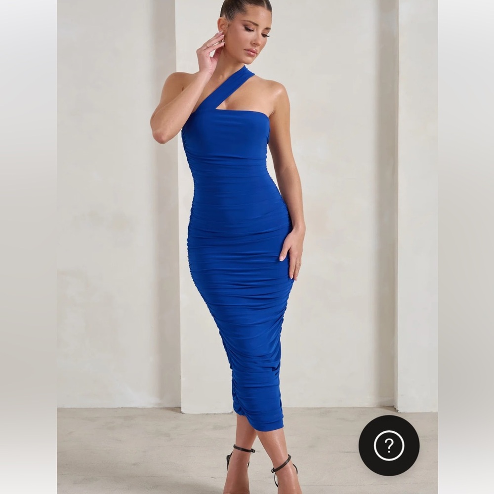 Blue ruched asymmetrical dress
